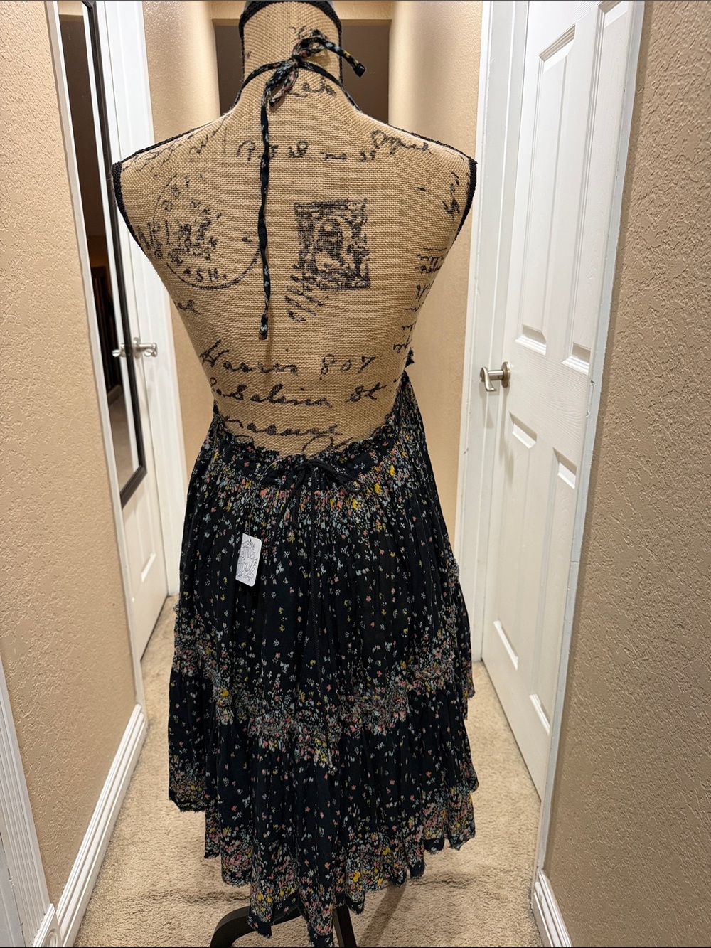 Free People Black Floral Halter Midi Dress with Keyhole - Picture 6 of 7